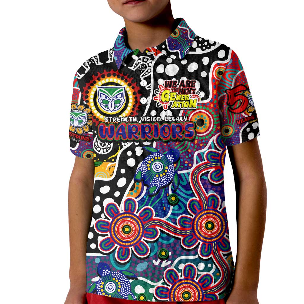 Personalised New Zealand Warriors NRL Celebrating 50 Years of Naidoc Kid Polo Shirt NAIDOC Week 2025 Aboriginal