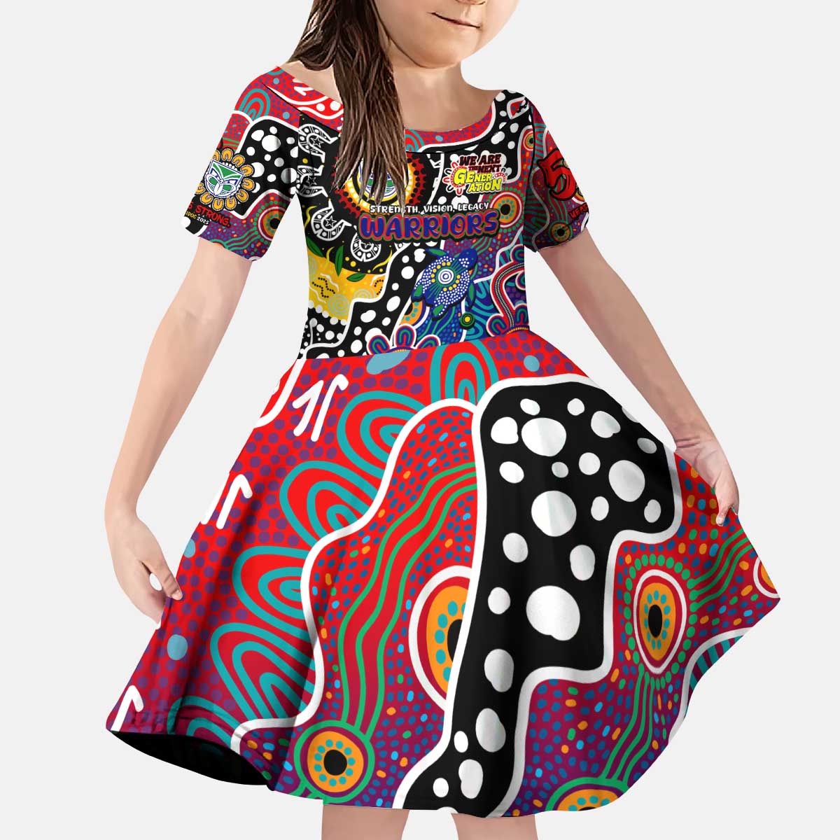 Personalised New Zealand Warriors NRL Celebrating 50 Years of Naidoc Kid Short Sleeve Dress NAIDOC Week 2025 Aboriginal