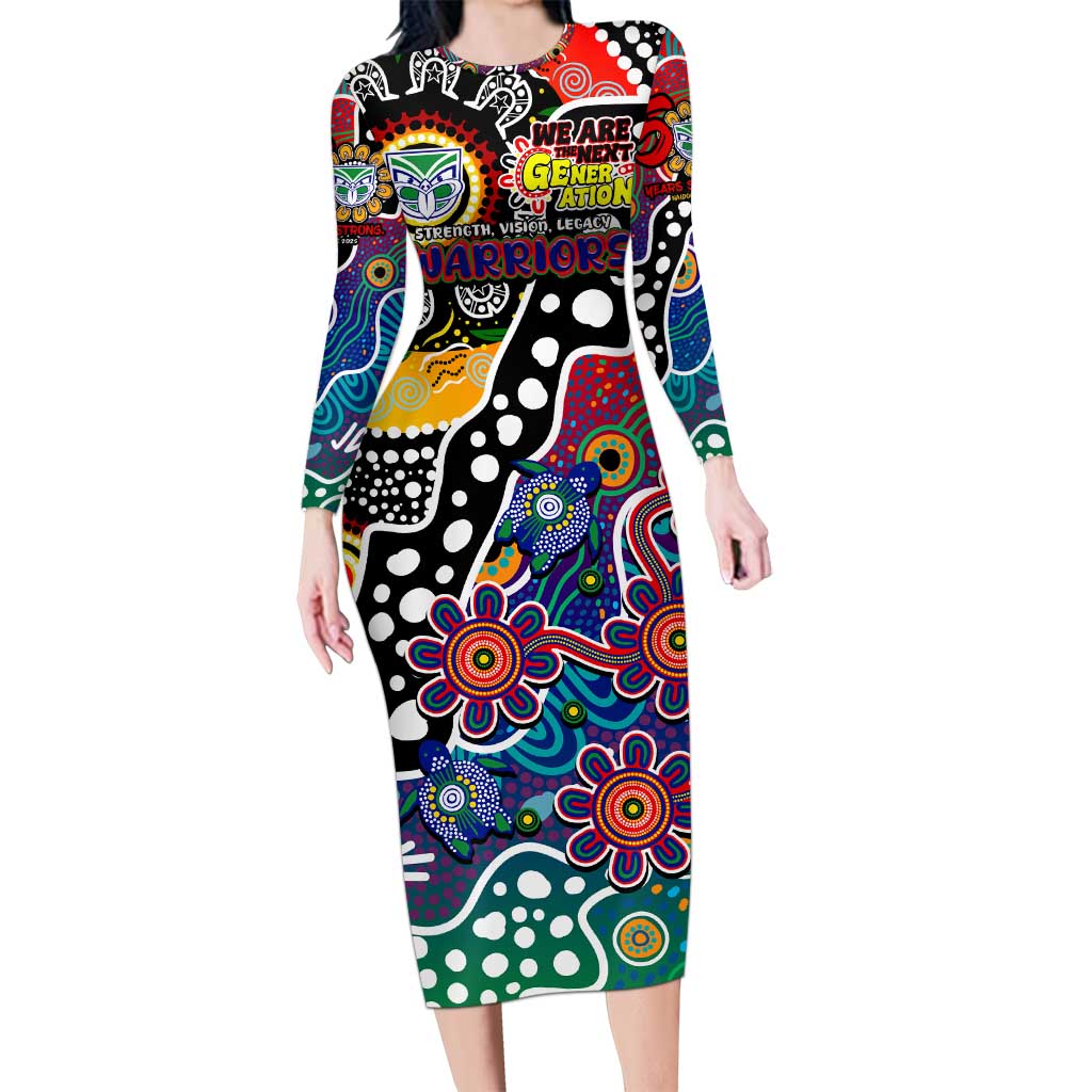 Personalised New Zealand Warriors NRL Celebrating 50 Years of Naidoc Long Sleeve Bodycon Dress NAIDOC Week 2025 Aboriginal