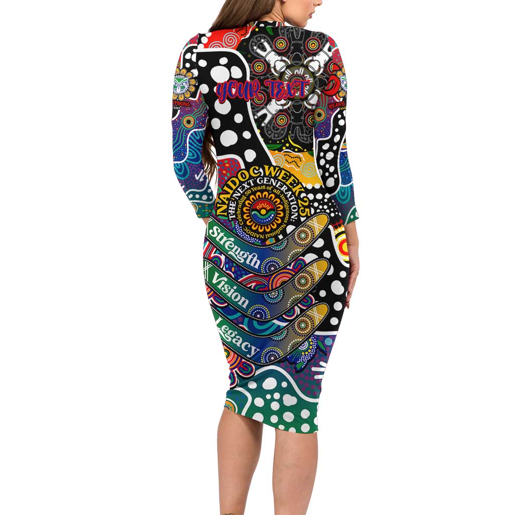 Personalised New Zealand Warriors NRL Celebrating 50 Years of Naidoc Long Sleeve Bodycon Dress NAIDOC Week 2025 Aboriginal