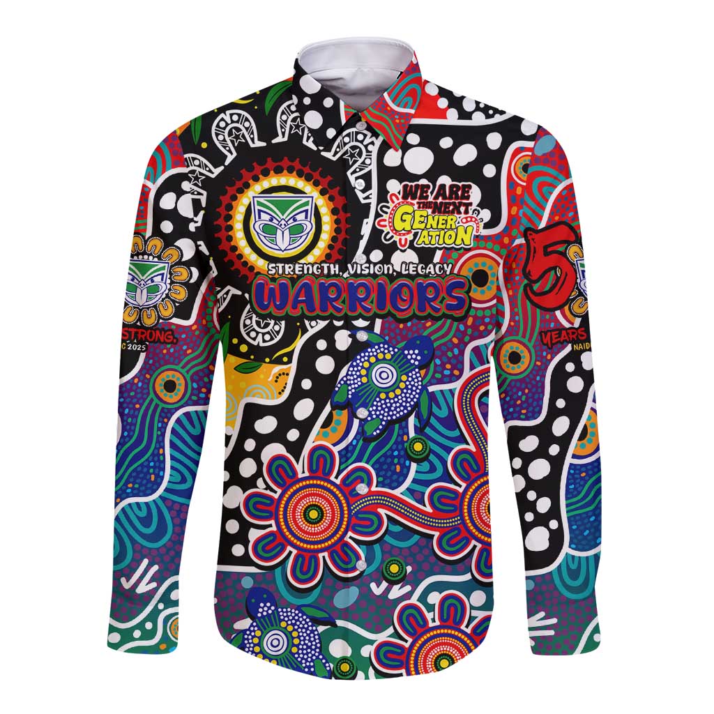 Personalised New Zealand Warriors NRL Celebrating 50 Years of Naidoc Long Sleeve Button Shirt NAIDOC Week 2025 Aboriginal