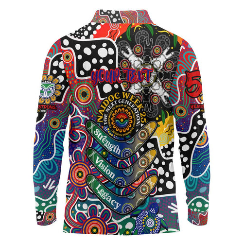 Personalised New Zealand Warriors NRL Celebrating 50 Years of Naidoc Long Sleeve Polo Shirt NAIDOC Week 2025 Aboriginal
