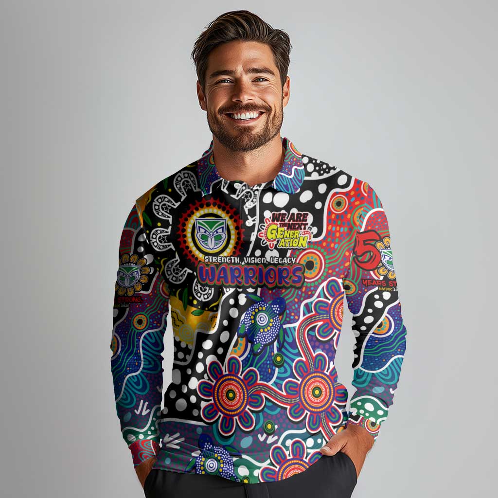 Personalised New Zealand Warriors NRL Celebrating 50 Years of Naidoc Long Sleeve Polo Shirt NAIDOC Week 2025 Aboriginal