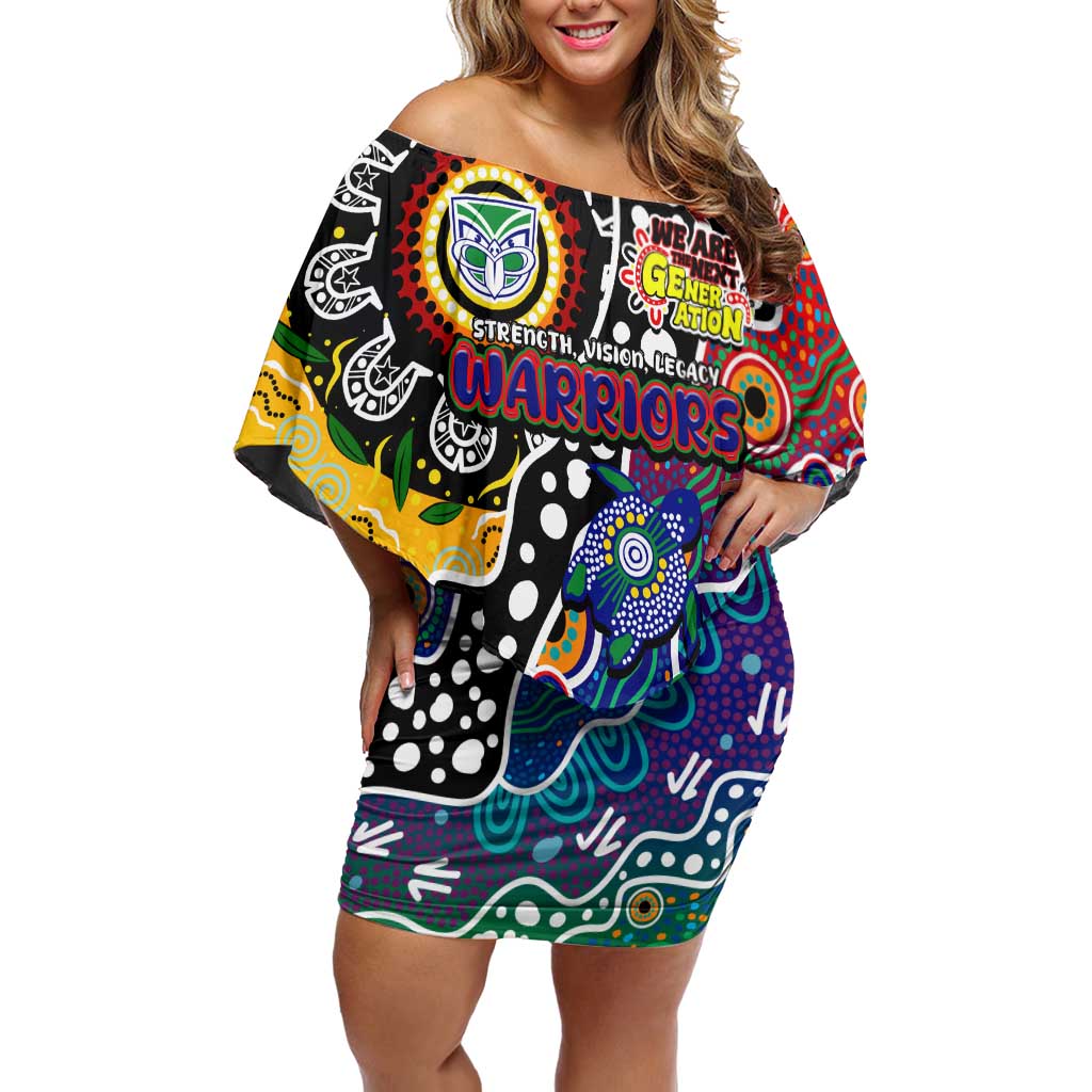 Personalised New Zealand Warriors NRL Celebrating 50 Years of Naidoc Off Shoulder Short Dress NAIDOC Week 2025 Aboriginal