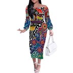 Personalised New Zealand Warriors NRL Celebrating 50 Years of Naidoc Off The Shoulder Long Sleeve Dress NAIDOC Week 2025 Aboriginal