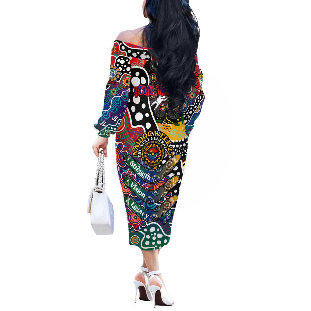 Personalised New Zealand Warriors NRL Celebrating 50 Years of Naidoc Off The Shoulder Long Sleeve Dress NAIDOC Week 2025 Aboriginal