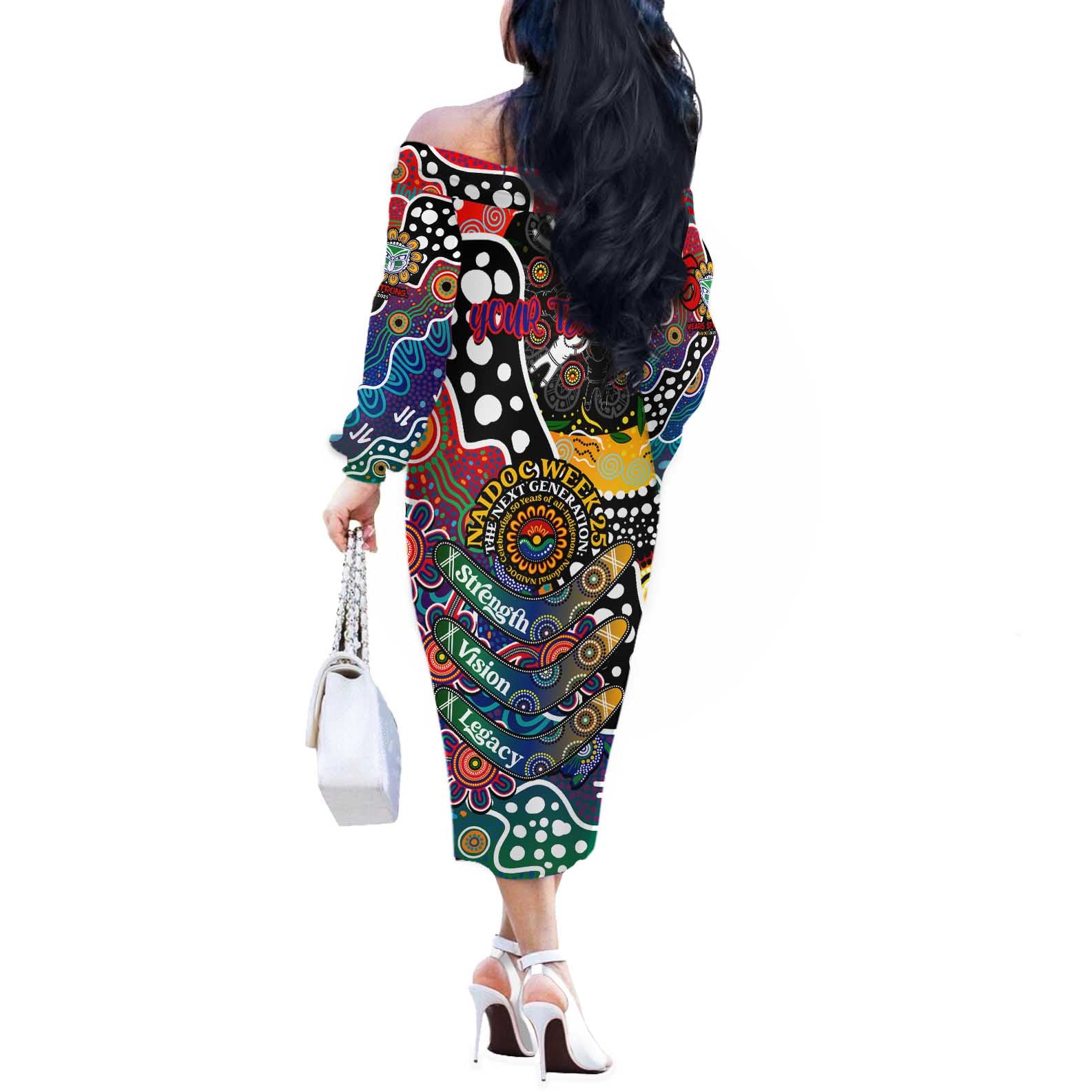 Personalised New Zealand Warriors NRL Celebrating 50 Years of Naidoc Off The Shoulder Long Sleeve Dress NAIDOC Week 2025 Aboriginal