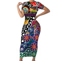 Personalised New Zealand Warriors NRL Celebrating 50 Years of Naidoc Short Sleeve Bodycon Dress NAIDOC Week 2025 Aboriginal