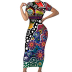 Personalised New Zealand Warriors NRL Celebrating 50 Years of Naidoc Short Sleeve Bodycon Dress NAIDOC Week 2025 Aboriginal