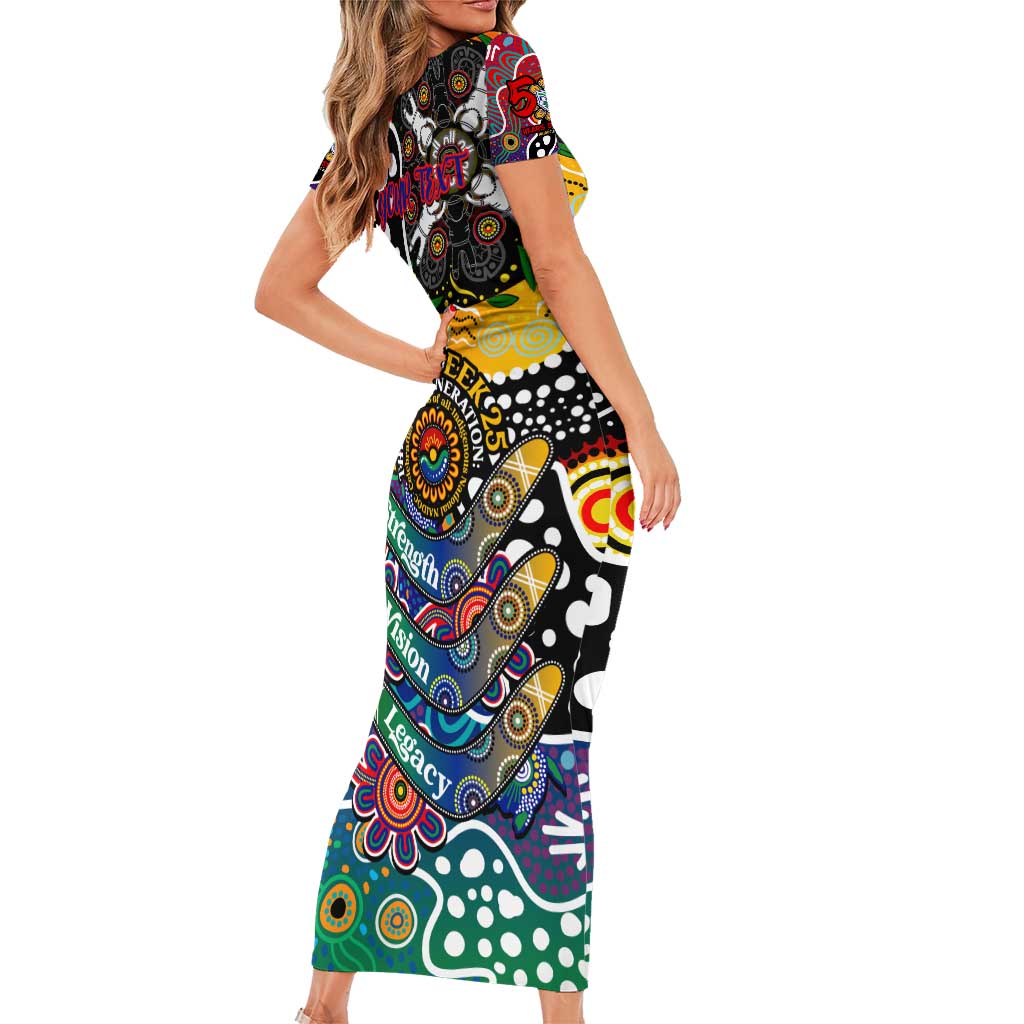 Personalised New Zealand Warriors NRL Celebrating 50 Years of Naidoc Short Sleeve Bodycon Dress NAIDOC Week 2025 Aboriginal