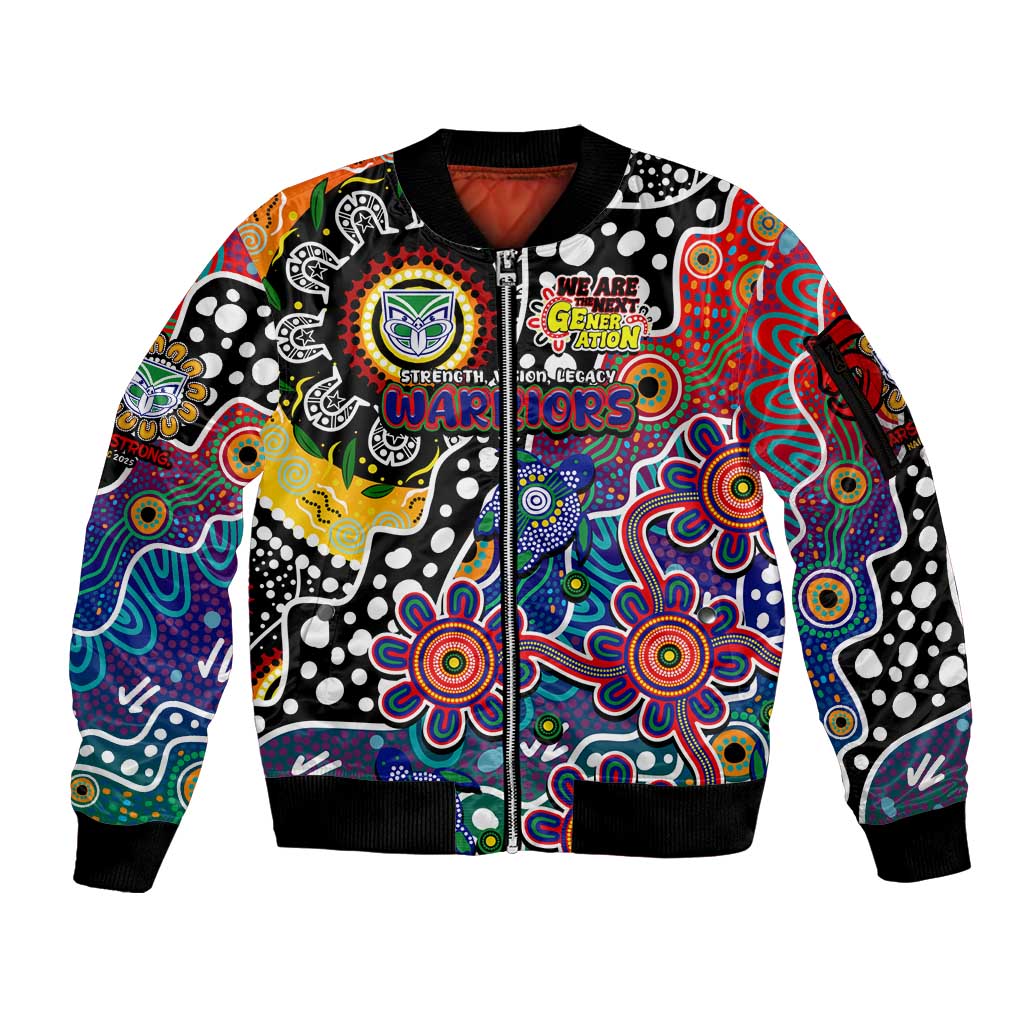 Personalised New Zealand Warriors NRL Celebrating 50 Years of Naidoc Sleeve Zip Bomber Jacket NAIDOC Week 2025 Aboriginal