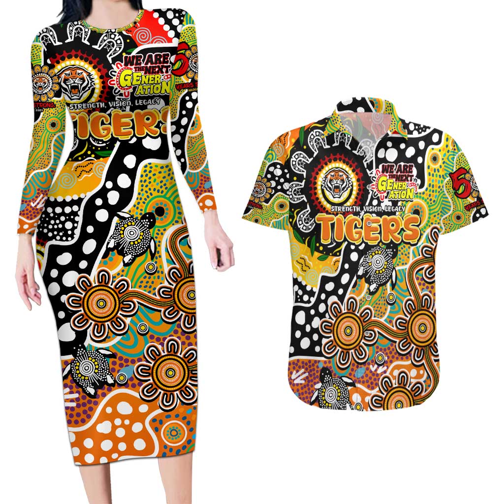 Personalised Tigers NRL Celebrating 50 Years of Naidoc Couples Matching Long Sleeve Bodycon Dress and Hawaiian Shirt NAIDOC Week 2025 Aboriginal