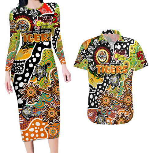 Personalised Tigers NRL Celebrating 50 Years of Naidoc Couples Matching Long Sleeve Bodycon Dress and Hawaiian Shirt NAIDOC Week 2025 Aboriginal