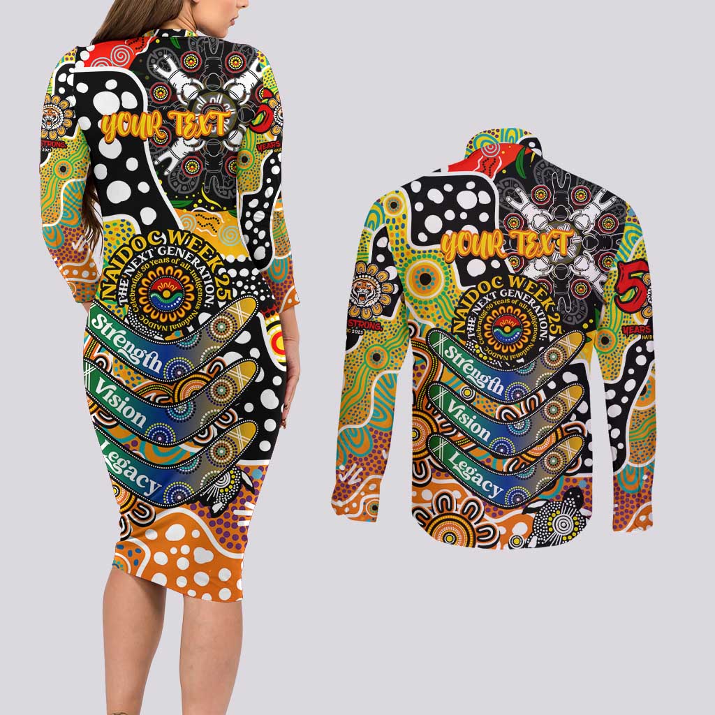 Personalised Tigers NRL Celebrating 50 Years of Naidoc Couples Matching Long Sleeve Bodycon Dress and Long Sleeve Button Shirt NAIDOC Week 2025 Aboriginal