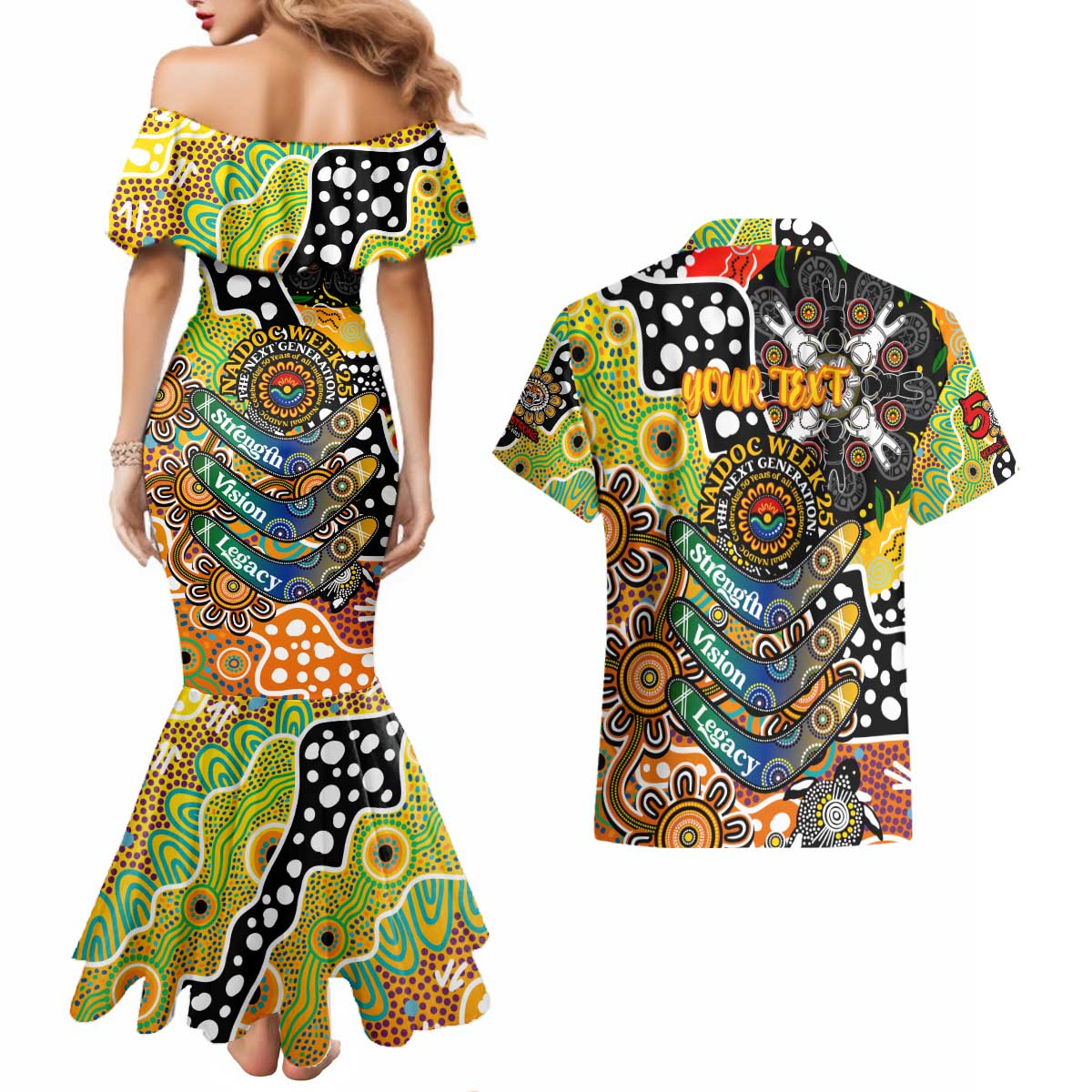 Personalised Tigers NRL Celebrating 50 Years of Naidoc Couples Matching Mermaid Dress and Hawaiian Shirt NAIDOC Week 2025 Aboriginal