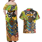 Personalised Tigers NRL Celebrating 50 Years of Naidoc Couples Matching Off Shoulder Maxi Dress and Hawaiian Shirt NAIDOC Week 2025 Aboriginal