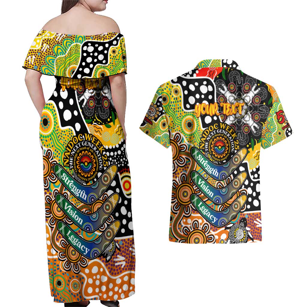 Personalised Tigers NRL Celebrating 50 Years of Naidoc Couples Matching Off Shoulder Maxi Dress and Hawaiian Shirt NAIDOC Week 2025 Aboriginal