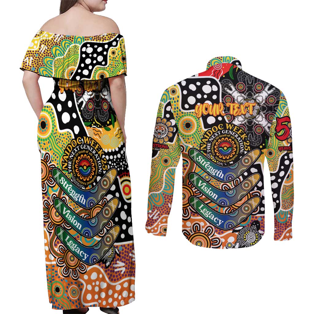 Personalised Tigers NRL Celebrating 50 Years of Naidoc Couples Matching Off Shoulder Maxi Dress and Long Sleeve Button Shirt NAIDOC Week 2025 Aboriginal