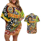Personalised Tigers NRL Celebrating 50 Years of Naidoc Couples Matching Off Shoulder Short Dress and Hawaiian Shirt NAIDOC Week 2025 Aboriginal