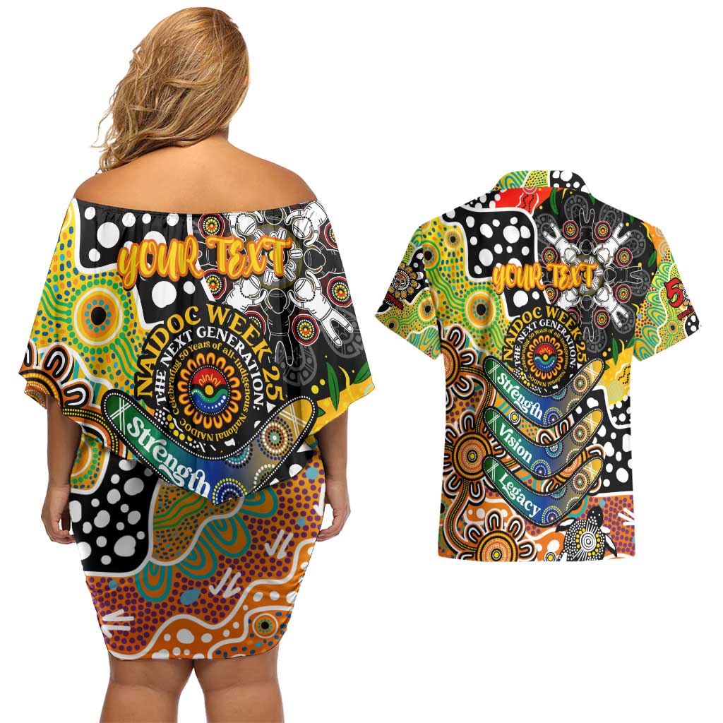 Personalised Tigers NRL Celebrating 50 Years of Naidoc Couples Matching Off Shoulder Short Dress and Hawaiian Shirt NAIDOC Week 2025 Aboriginal
