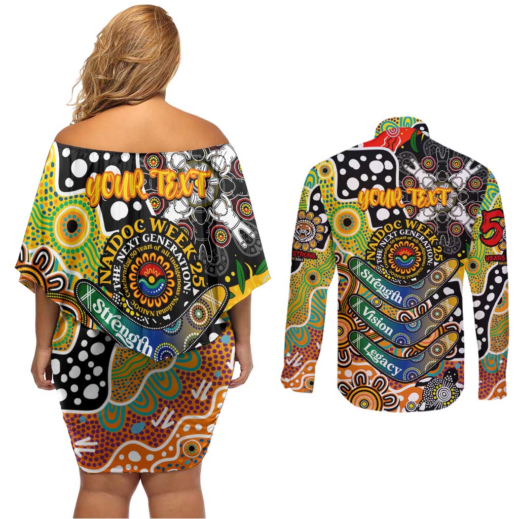 Personalised Tigers NRL Celebrating 50 Years of Naidoc Couples Matching Off Shoulder Short Dress and Long Sleeve Button Shirt NAIDOC Week 2025 Aboriginal