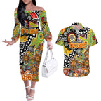 Personalised Tigers NRL Celebrating 50 Years of Naidoc Couples Matching Off The Shoulder Long Sleeve Dress and Hawaiian Shirt NAIDOC Week 2025 Aboriginal