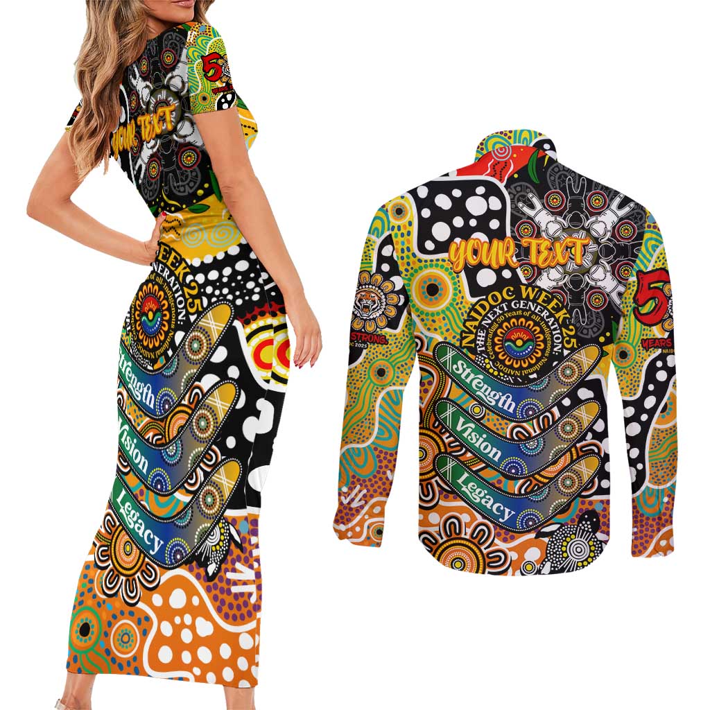 Personalised Tigers NRL Celebrating 50 Years of Naidoc Couples Matching Short Sleeve Bodycon Dress and Long Sleeve Button Shirt NAIDOC Week 2025 Aboriginal