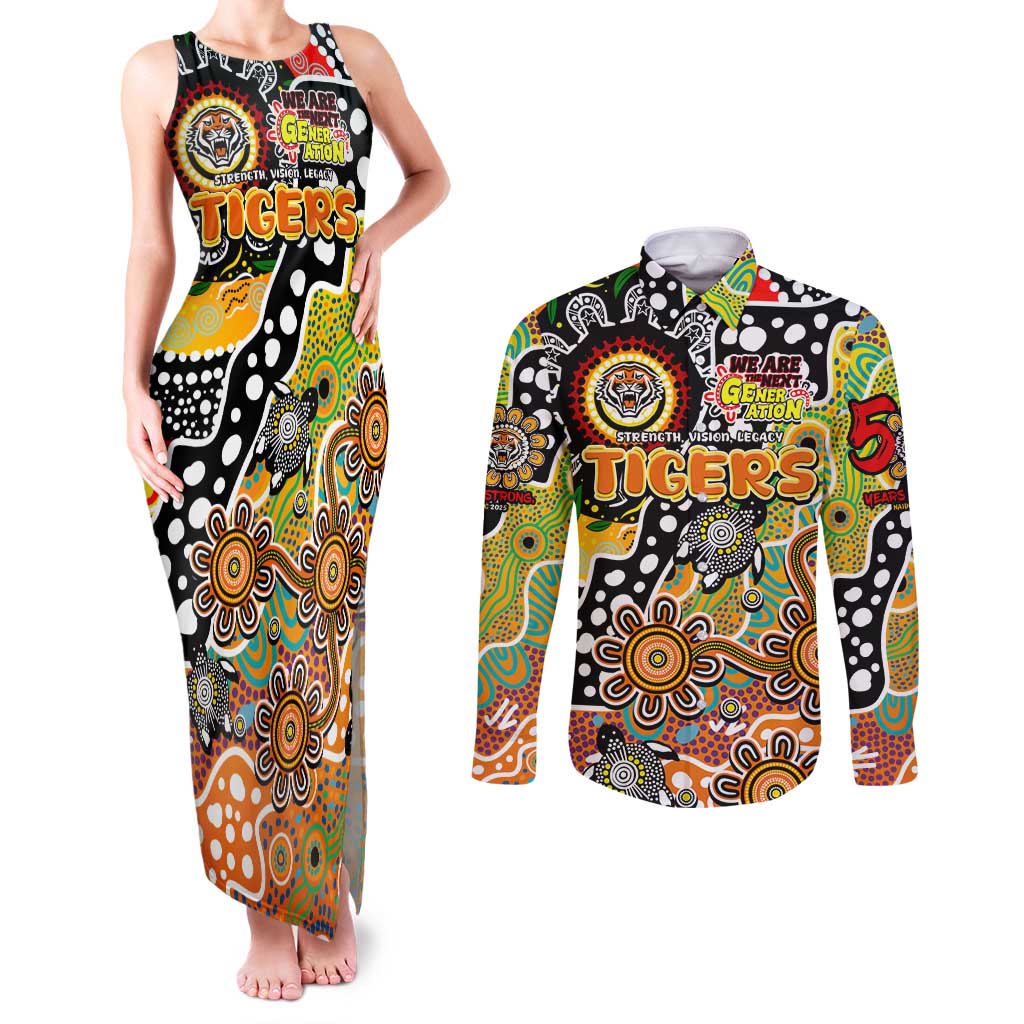 Personalised Tigers NRL Celebrating 50 Years of Naidoc Couples Matching Tank Maxi Dress and Long Sleeve Button Shirt NAIDOC Week 2025 Aboriginal