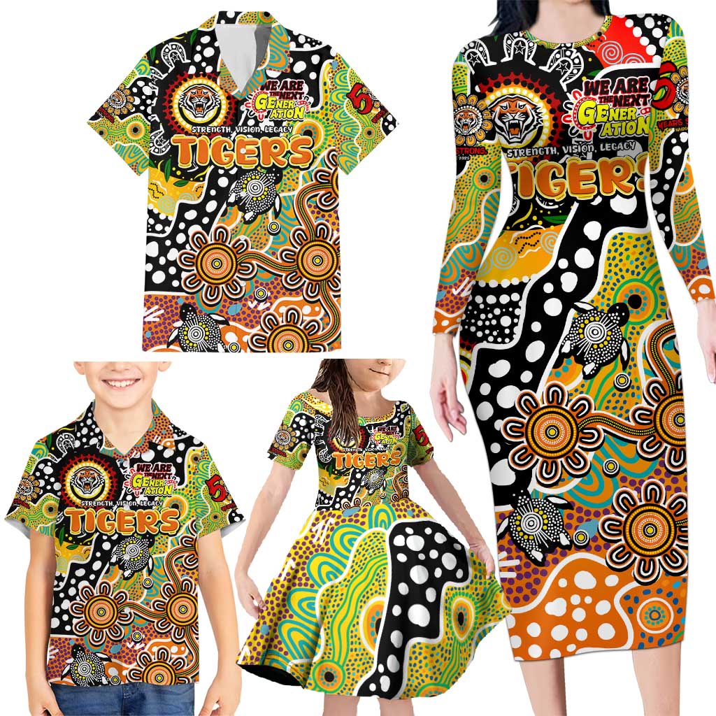 Personalised Tigers NRL Celebrating 50 Years of Naidoc Family Matching Long Sleeve Bodycon Dress and Hawaiian Shirt NAIDOC Week 2025 Aboriginal