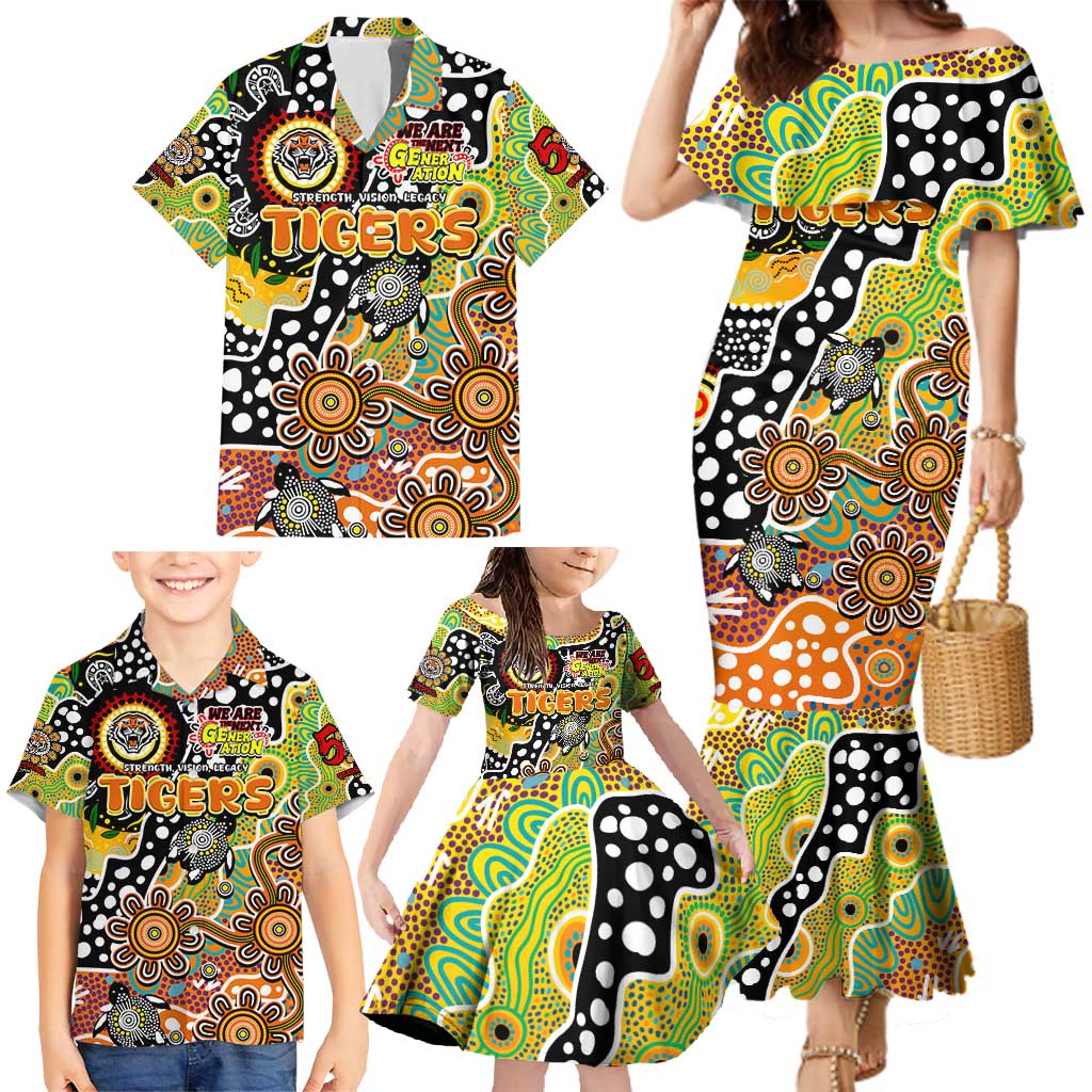Personalised Tigers NRL Celebrating 50 Years of Naidoc Family Matching Mermaid Dress and Hawaiian Shirt NAIDOC Week 2025 Aboriginal