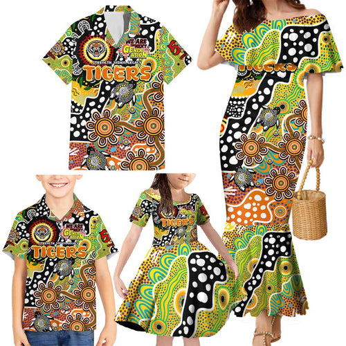 Personalised Tigers NRL Celebrating 50 Years of Naidoc Family Matching Mermaid Dress and Hawaiian Shirt NAIDOC Week 2025 Aboriginal