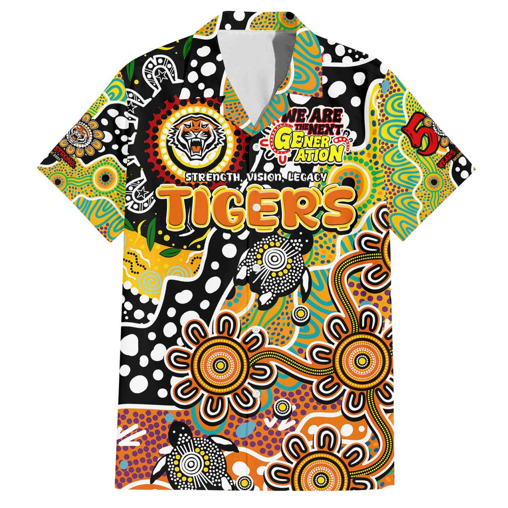 Personalised Tigers NRL Celebrating 50 Years of Naidoc Family Matching Off The Shoulder Long Sleeve Dress and Hawaiian Shirt NAIDOC Week 2025 Aboriginal
