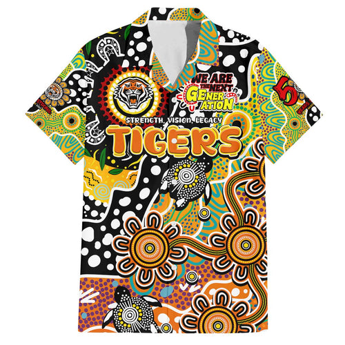 Personalised Tigers NRL Celebrating 50 Years of Naidoc Family Matching Off The Shoulder Long Sleeve Dress and Hawaiian Shirt NAIDOC Week 2025 Aboriginal