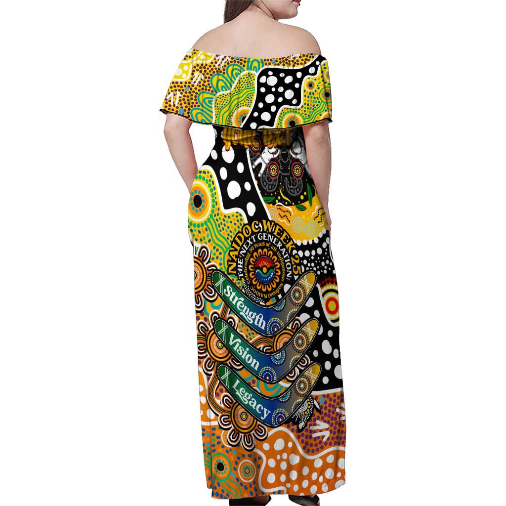Personalised Tigers NRL Celebrating 50 Years of Naidoc Family Matching Off Shoulder Maxi Dress and Hawaiian Shirt NAIDOC Week 2025 Aboriginal