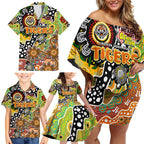 Personalised Tigers NRL Celebrating 50 Years of Naidoc Family Matching Off Shoulder Short Dress and Hawaiian Shirt NAIDOC Week 2025 Aboriginal