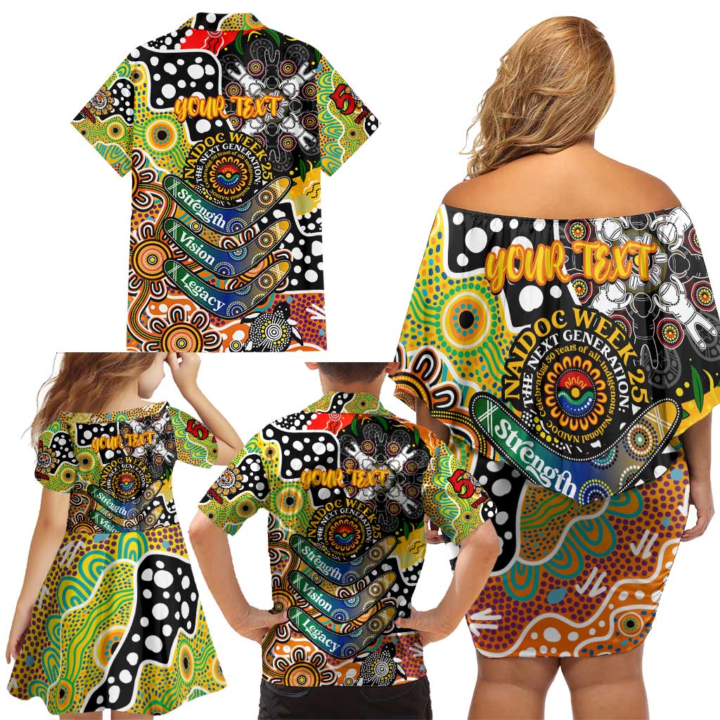 Personalised Tigers NRL Celebrating 50 Years of Naidoc Family Matching Off Shoulder Short Dress and Hawaiian Shirt NAIDOC Week 2025 Aboriginal