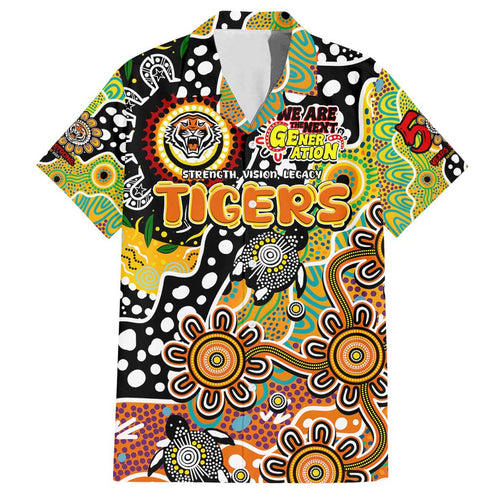 Personalised Tigers NRL Celebrating 50 Years of Naidoc Family Matching Off Shoulder Short Dress and Hawaiian Shirt NAIDOC Week 2025 Aboriginal