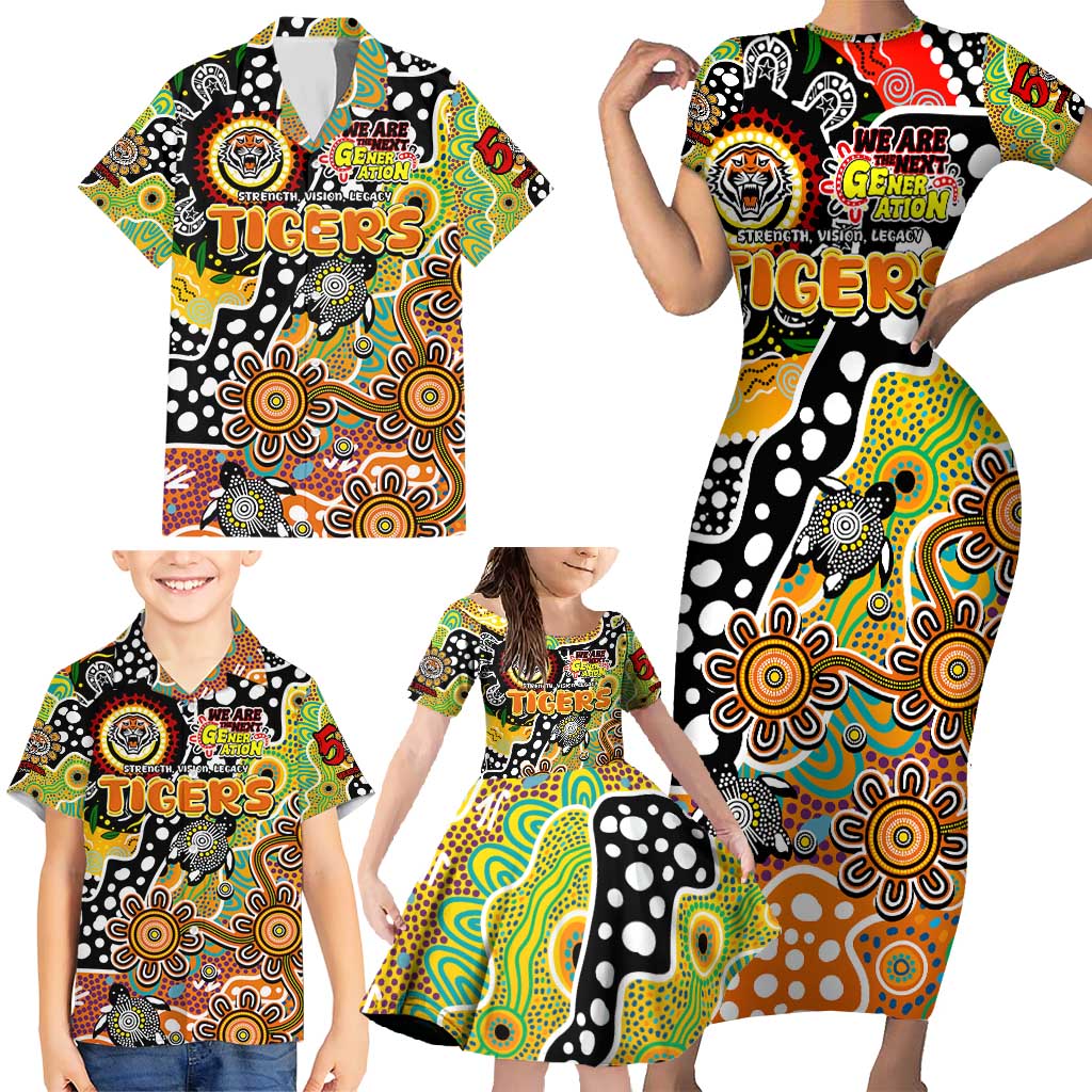 Personalised Tigers NRL Celebrating 50 Years of Naidoc Family Matching Short Sleeve Bodycon Dress and Hawaiian Shirt NAIDOC Week 2025 Aboriginal