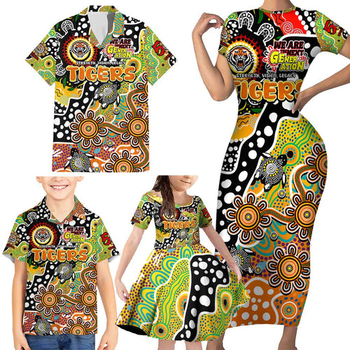 Personalised Tigers NRL Celebrating 50 Years of Naidoc Family Matching Short Sleeve Bodycon Dress and Hawaiian Shirt NAIDOC Week 2025 Aboriginal