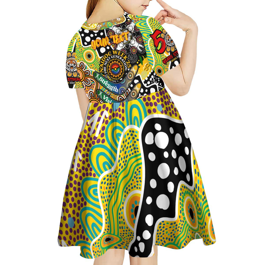 Personalised Tigers NRL Celebrating 50 Years of Naidoc Kid Short Sleeve Dress NAIDOC Week 2025 Aboriginal