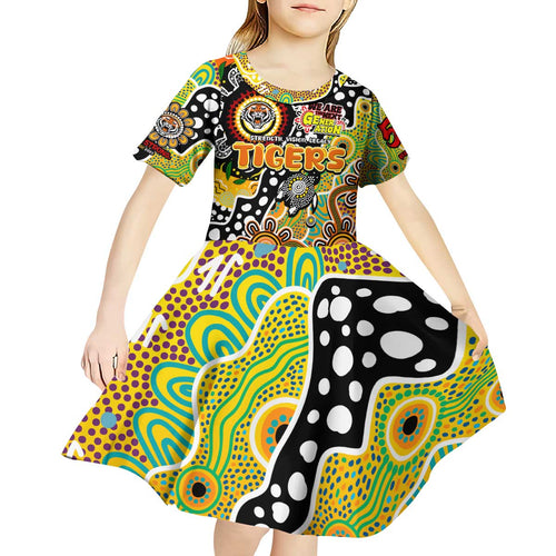 Personalised Tigers NRL Celebrating 50 Years of Naidoc Kid Short Sleeve Dress NAIDOC Week 2025 Aboriginal