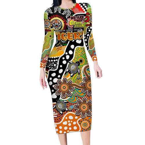 Personalised Tigers NRL Celebrating 50 Years of Naidoc Long Sleeve Bodycon Dress NAIDOC Week 2025 Aboriginal