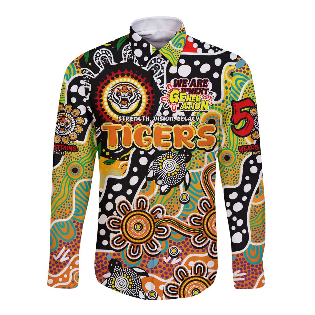 Personalised Tigers NRL Celebrating 50 Years of Naidoc Long Sleeve Button Shirt NAIDOC Week 2025 Aboriginal