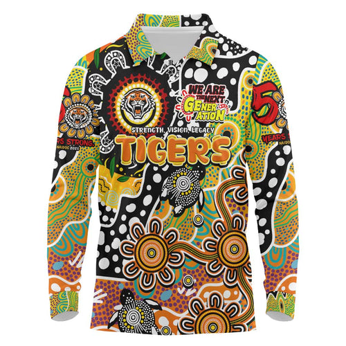 Personalised Tigers NRL Celebrating 50 Years of Naidoc Long Sleeve Polo Shirt NAIDOC Week 2025 Aboriginal