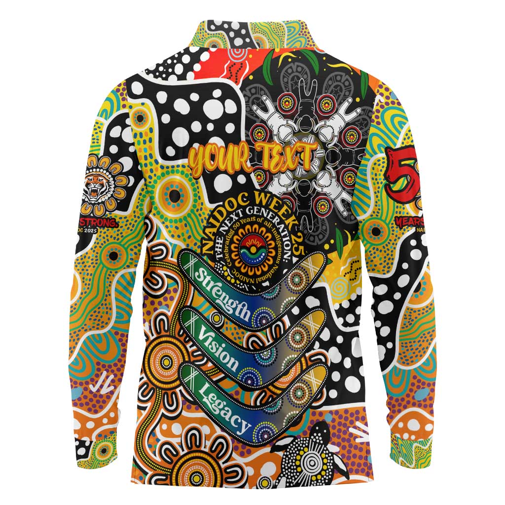 Personalised Tigers NRL Celebrating 50 Years of Naidoc Long Sleeve Polo Shirt NAIDOC Week 2025 Aboriginal