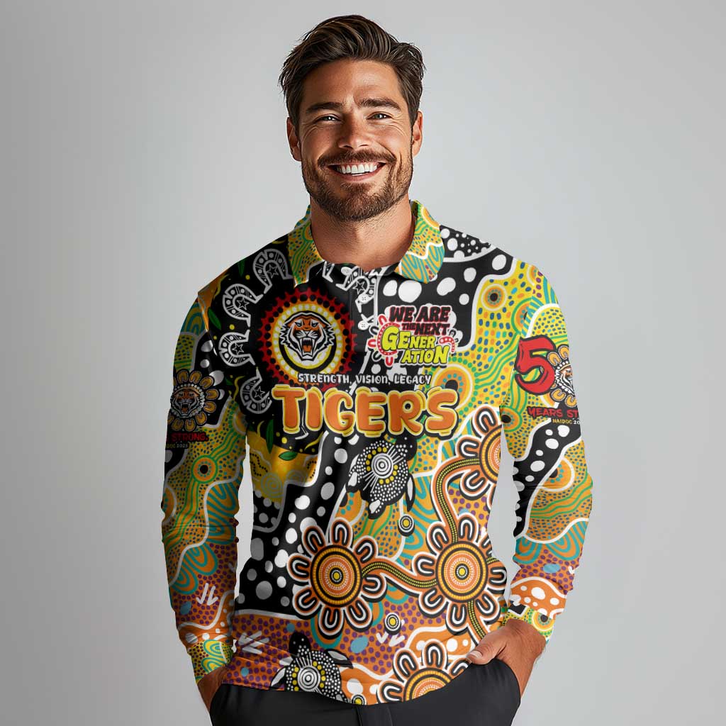 Personalised Tigers NRL Celebrating 50 Years of Naidoc Long Sleeve Polo Shirt NAIDOC Week 2025 Aboriginal