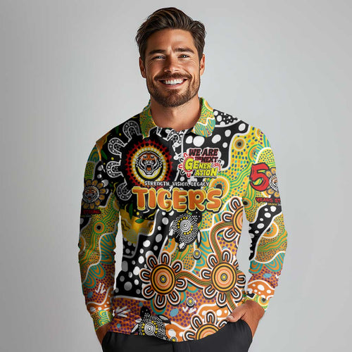 Personalised Tigers NRL Celebrating 50 Years of Naidoc Long Sleeve Polo Shirt NAIDOC Week 2025 Aboriginal