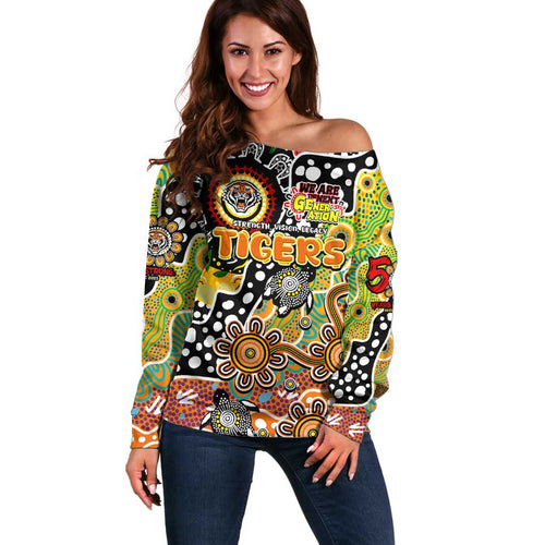 Personalised Tigers NRL Celebrating 50 Years of Naidoc Off Shoulder Sweater NAIDOC Week 2025 Aboriginal