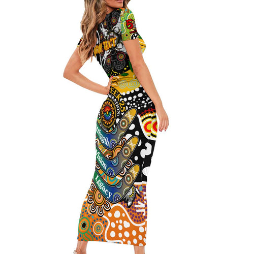 Personalised Tigers NRL Celebrating 50 Years of Naidoc Short Sleeve Bodycon Dress NAIDOC Week 2025 Aboriginal