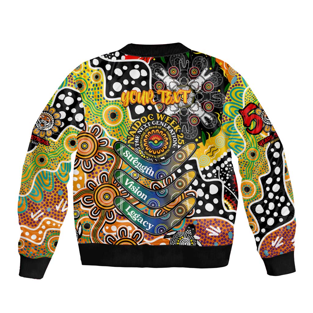 Personalised Tigers NRL Celebrating 50 Years of Naidoc Sleeve Zip Bomber Jacket NAIDOC Week 2025 Aboriginal